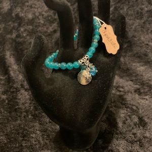 Genuine apatite gemstone bead bracelet with dangling charms
